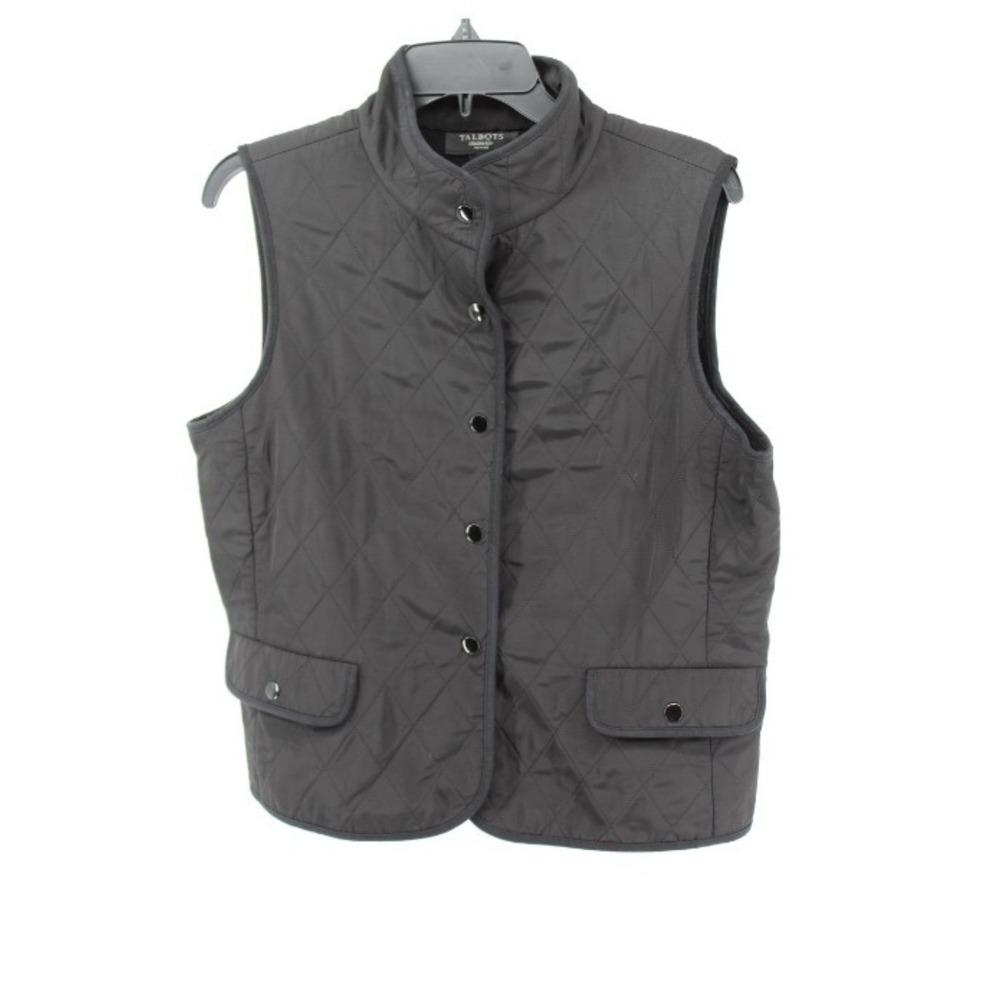 Talbots Petites Quilted Vest Women's PM Black Button Front Fleece Lined